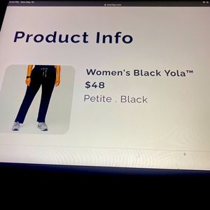 Petite Small black Yola scrub pant